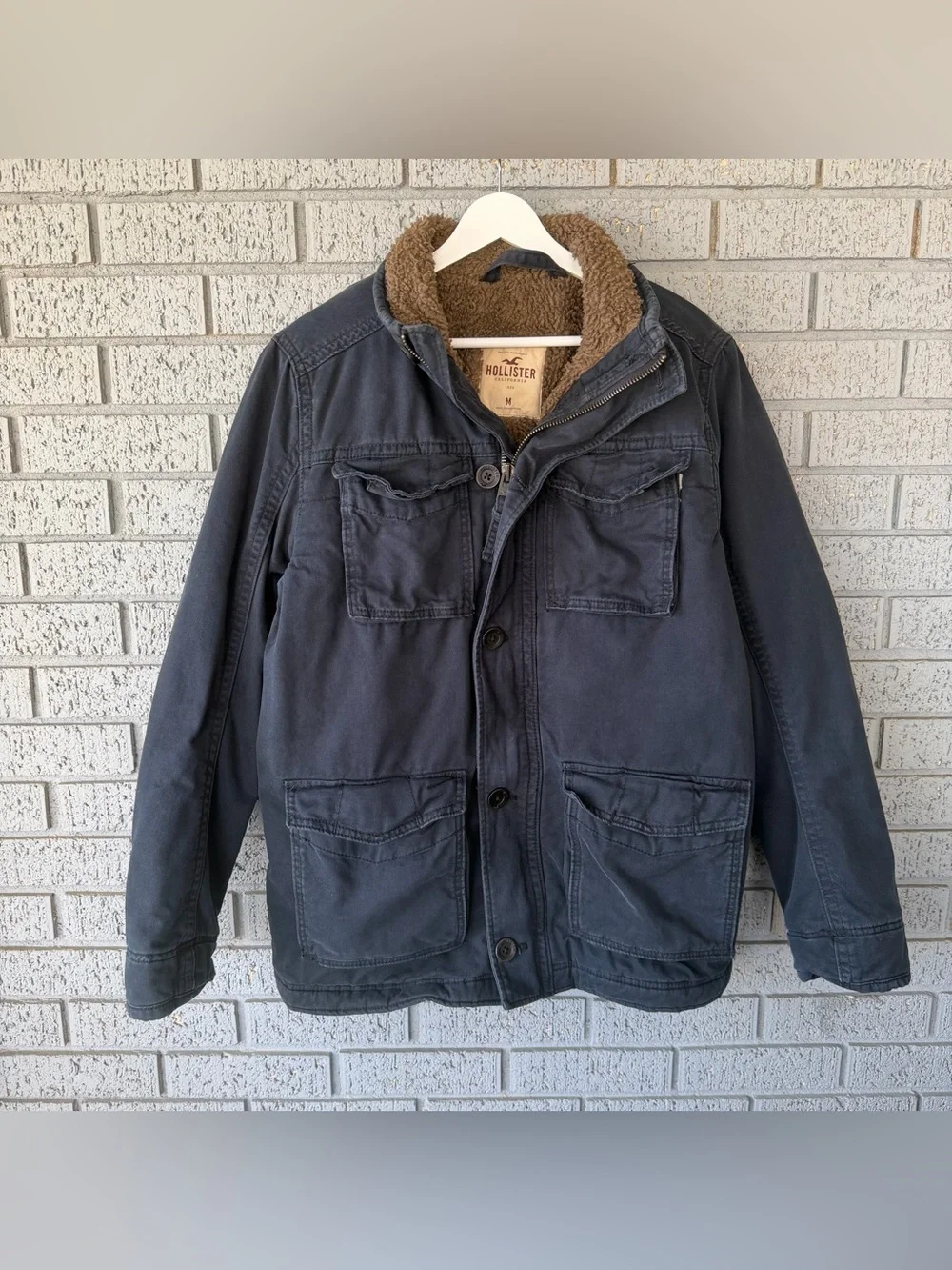 Y2K HOLLISTER Mens Sherpa lined Military Utility  Field Jacket in Navy Blue Sz M